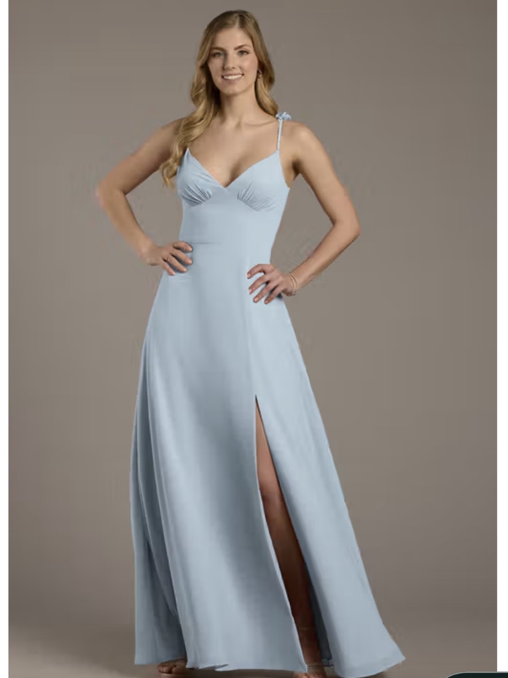 Dusty Blue Chiffon a line Spaghetti Strap Maxi Dress